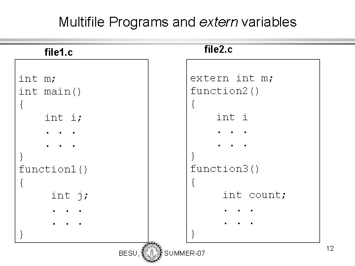 Multifile Programs and extern variables file 2. c file 1. c extern int m;