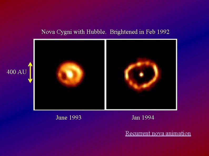 Nova Cygni with Hubble. Brightened in Feb 1992 400 AU June 1993 Jan 1994