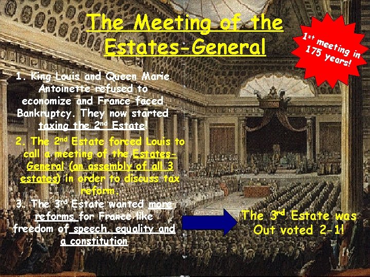 The Meeting of the Estates-General 1. King Louis and Queen Marie Antoinette refused to