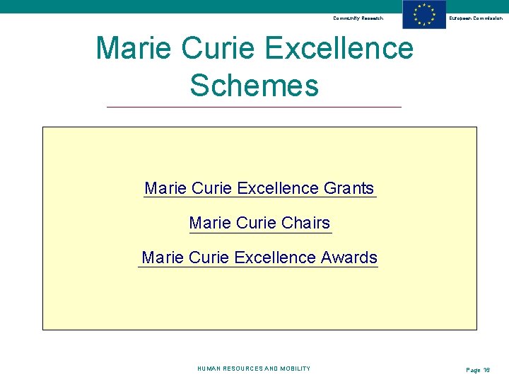 Community Research European Commission Marie Curie Excellence Schemes Marie Curie Excellence Grants Marie Curie