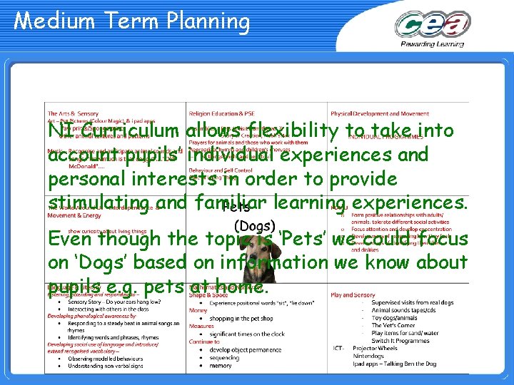 Medium Term Planning NI Curriculum allows flexibility to take into account pupils’ individual experiences