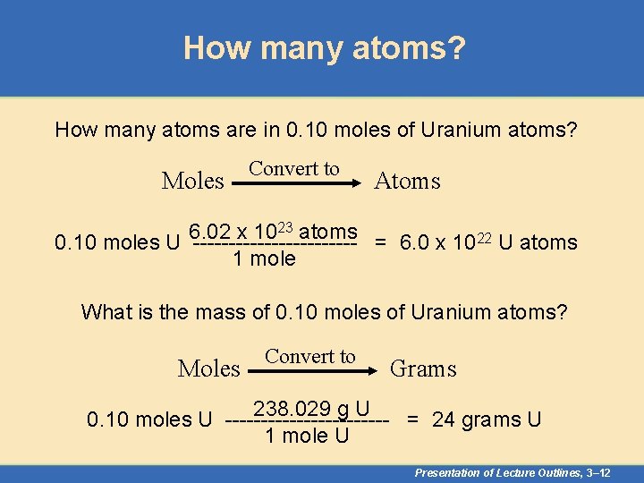 How many atoms? How many atoms are in 0. 10 moles of Uranium atoms?