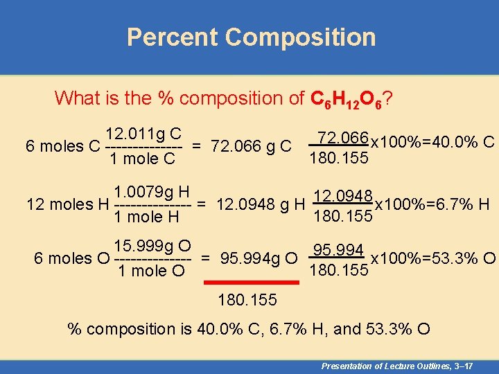 Percent Composition What is the % composition of C 6 H 12 O 6?