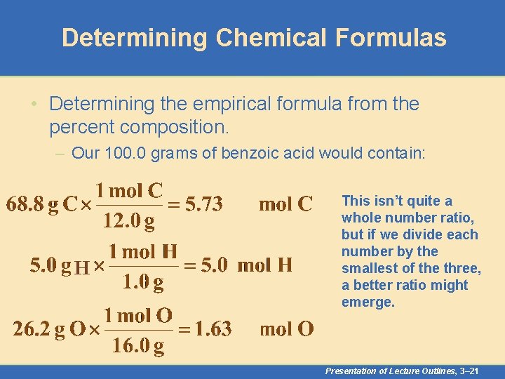 Determining Chemical Formulas • Determining the empirical formula from the percent composition. – Our