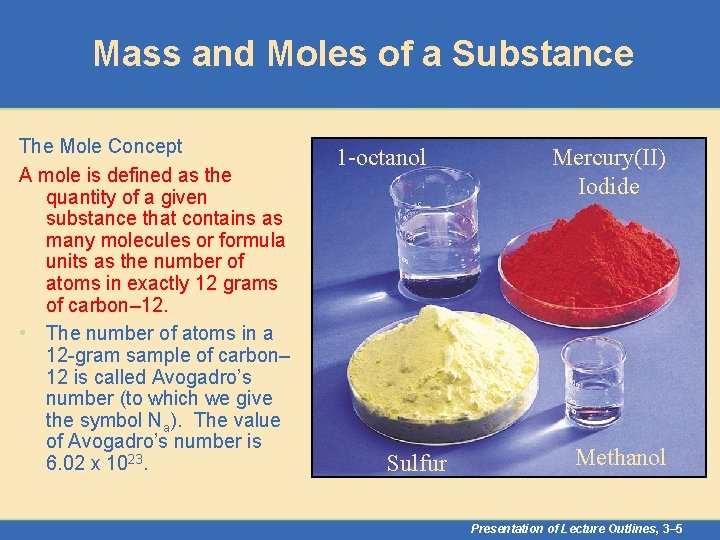 Mass and Moles of a Substance The Mole Concept A mole is defined as