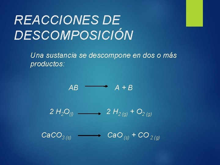 REACCIONES QUMICAS SEGUNDOS DE BACHILLERATO DEFINICIN La REACCION