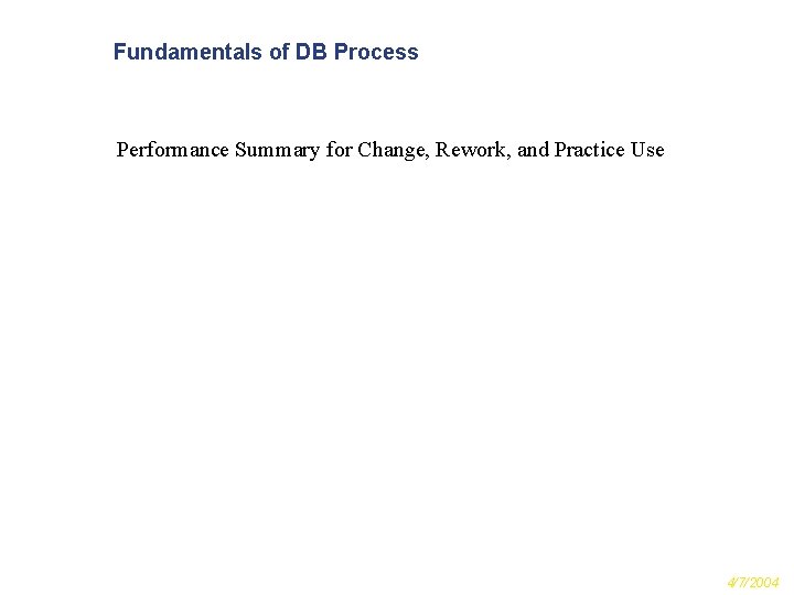 Fundamentals of DB Process Performance Summary for Change, Rework, and Practice Use 5 NFECSW