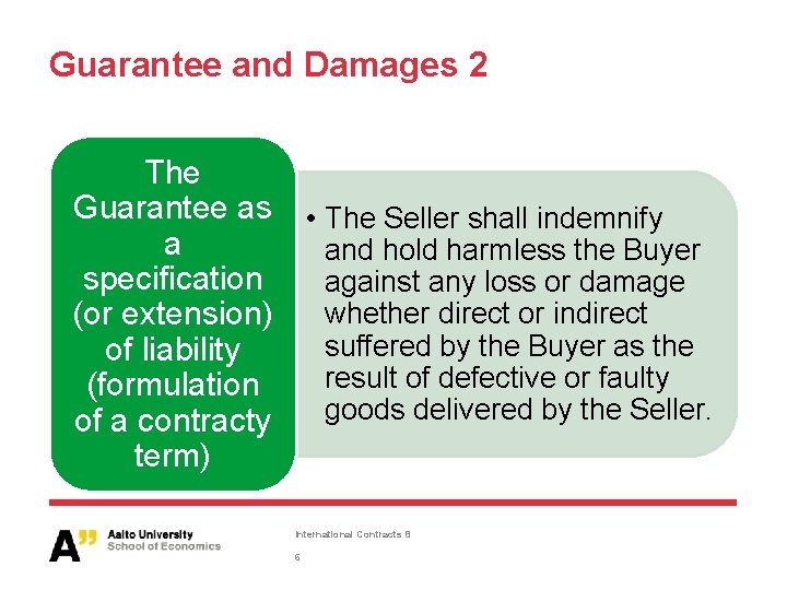 Guarantee and Damages 2 The Guarantee as • The Seller shall indemnify a and