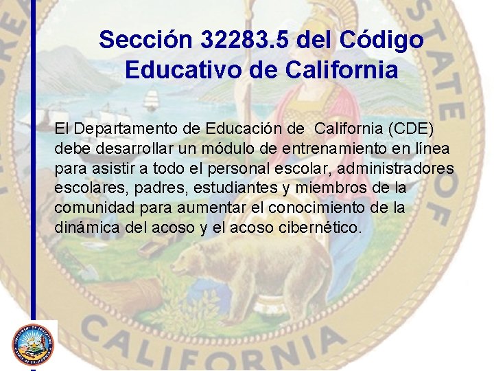 Sección 32283. 5 del Código Educativo de California El Departamento de Educación de California
