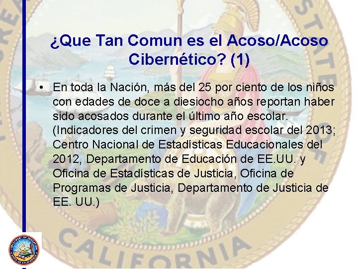 ¿Que Tan Comun es el Acoso/Acoso Cibernético? (1) • En toda la Nación, más