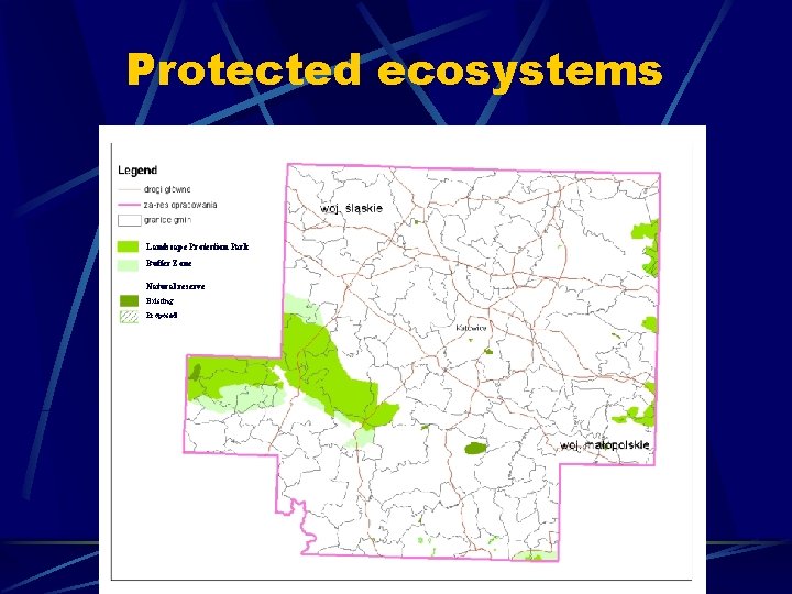 Protected ecosystems Landscape Protection Park Buffer Zone Natural reserve Existing Proposed 