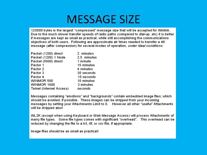 MESSAGE SIZE 