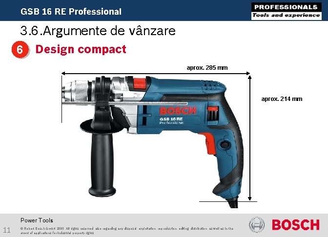 GSB 16 RE Professional 3. 6. Argumente de vânzare 6 Design compact aprox. 285