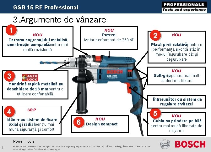 GSB 16 RE Professional 3. Argumente de vânzare 1 NOU Putere: Motor performant de