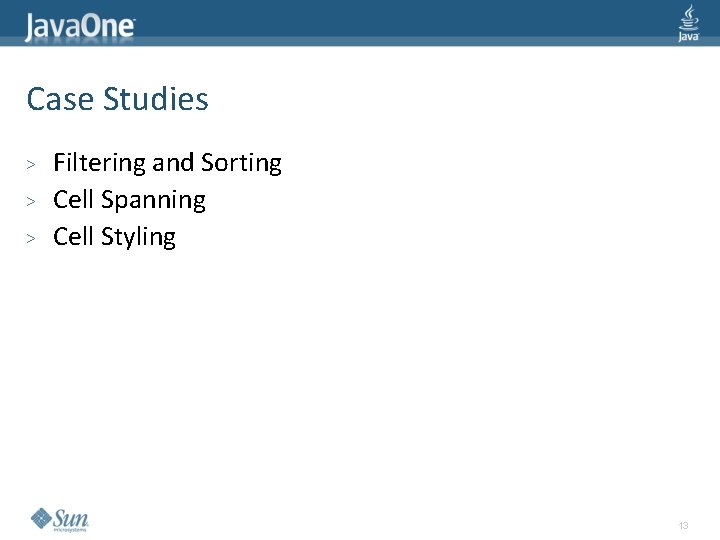 Case Studies > > > Filtering and Sorting Cell Spanning Cell Styling 13 