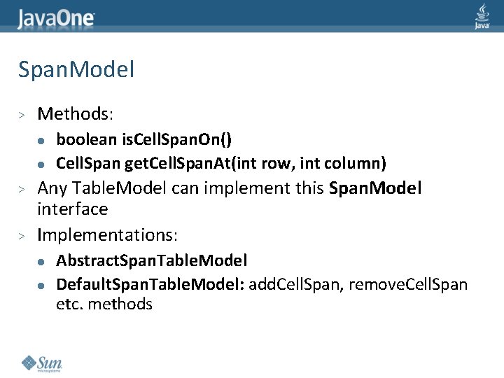 Span. Model > Methods: l l > > boolean is. Cell. Span. On() Cell.