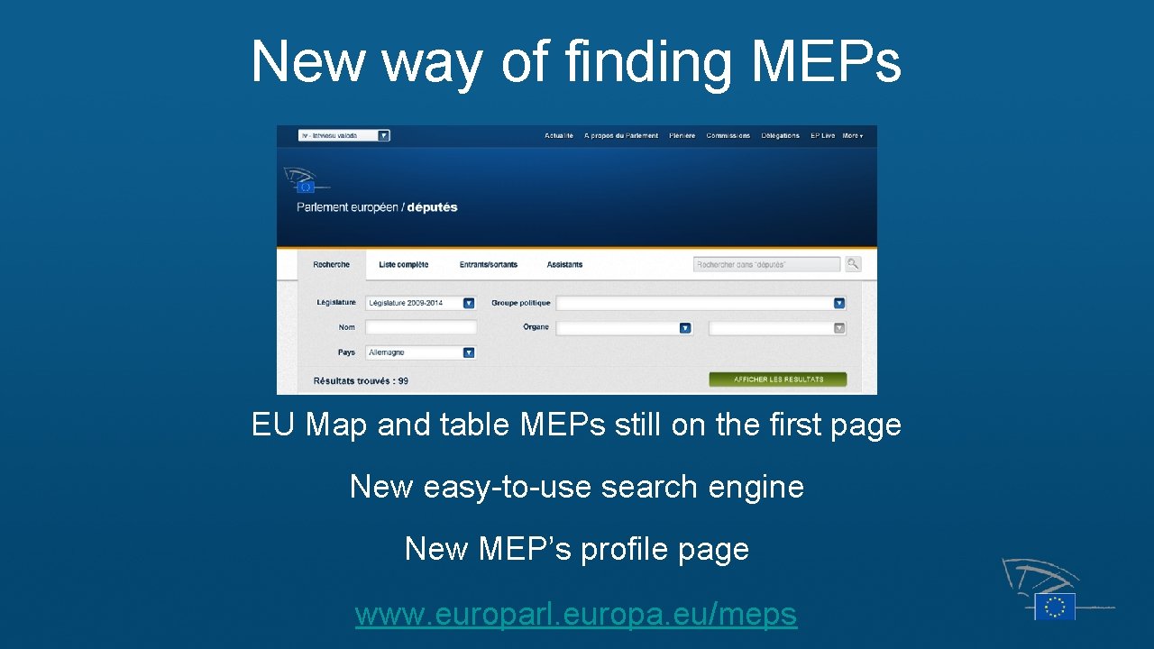 New way of finding MEPs EU Map and table MEPs still on the first