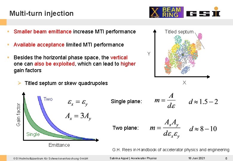 Multi-turn injection § Smaller beam emittance increase MTI performance Titled septum § Available acceptance