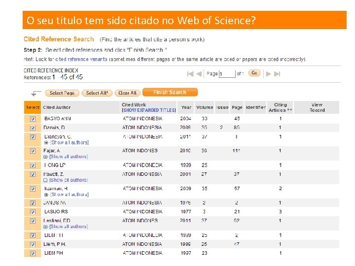 O seu título tem sido citado no Web of Science? 