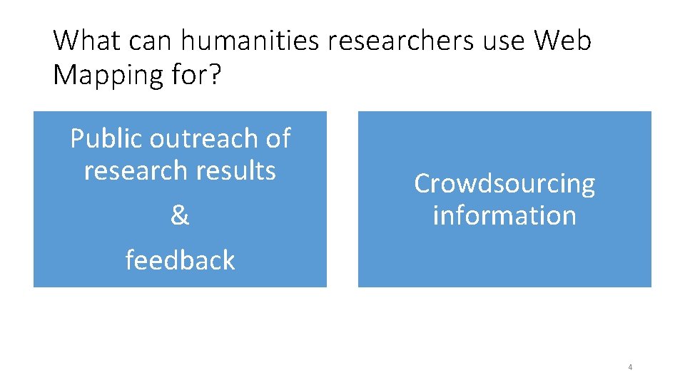 What can humanities researchers use Web Mapping for? Public outreach of research results &