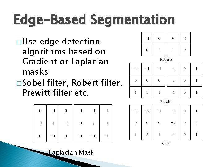 Edge-Based Segmentation � Use edge detection algorithms based on Gradient or Laplacian masks � Edge-Based Segmentation � Use edge detection algorithms based on Gradient or Laplacian masks �