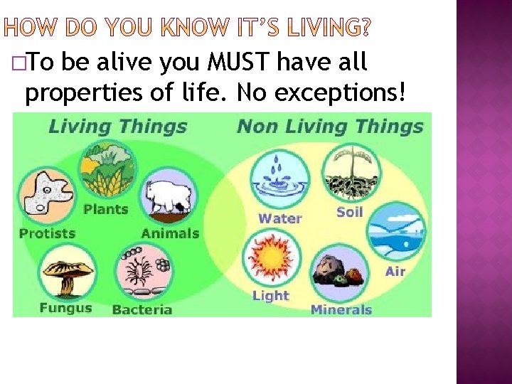 �To be alive you MUST have all properties of life. No exceptions! 
