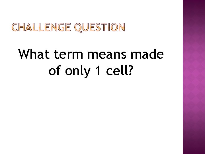 What term means made of only 1 cell? 