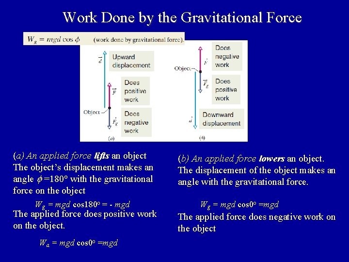 Work Done by the Gravitational Force (a) An applied force lifts an object The