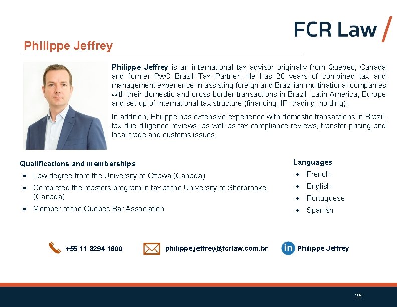 Philippe Jeffrey is an international tax advisor originally from Quebec, Canada and former Pw.