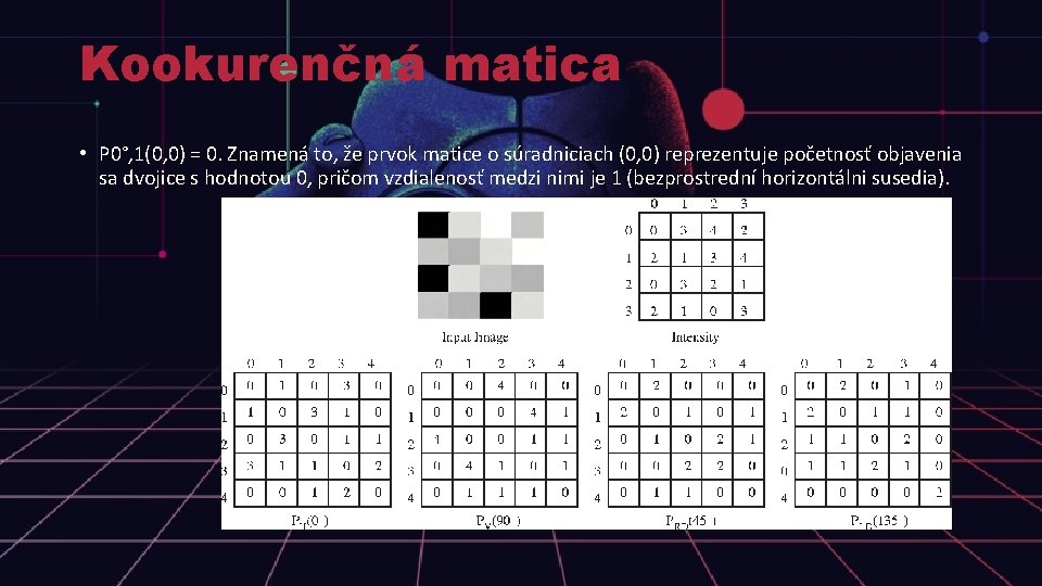 Kookurenčná matica • P 0°, 1(0, 0) = 0. Znamená to, že prvok matice