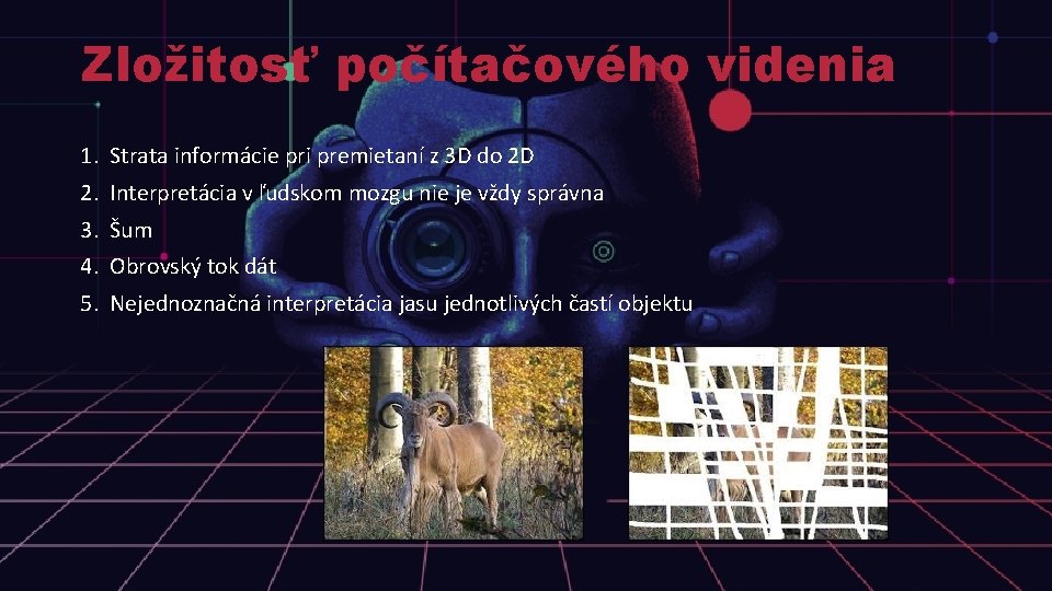 Zložitosť počítačového videnia 1. Strata informácie pri premietaní z 3 D do 2 D