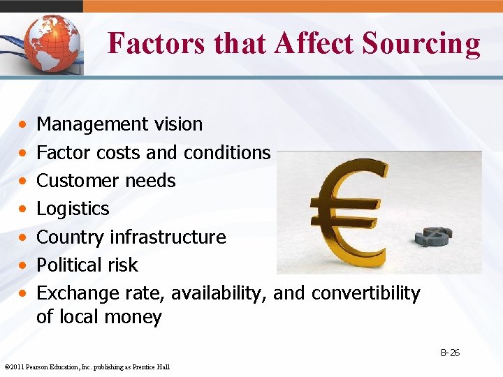 Factors that Affect Sourcing • • Management vision Factor costs and conditions Customer needs