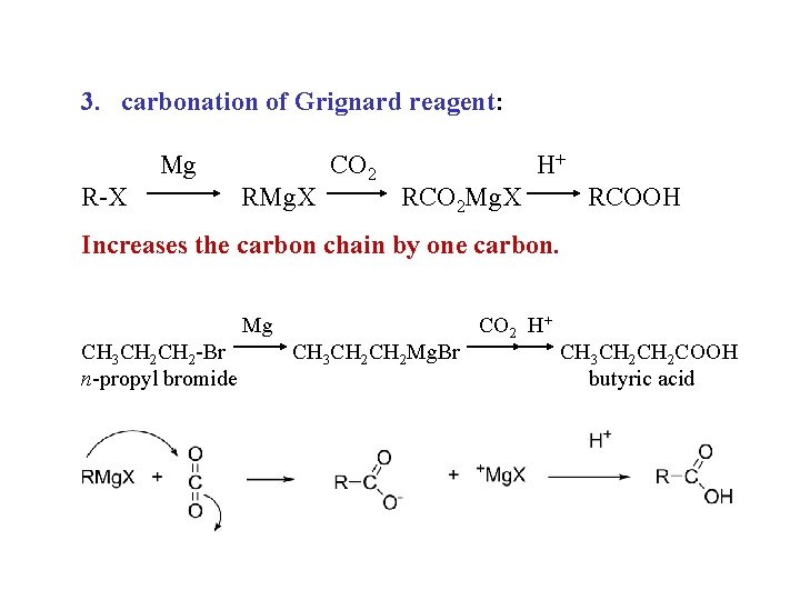 3. carbonation of Grignard reagent: Mg R-X RMg. X CO 2 H+ RCO 2