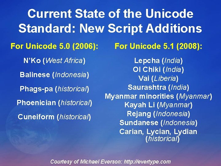 Current State of the Unicode Standard: New Script Additions For Unicode 5. 0 (2006): Current State of the Unicode Standard: New Script Additions For Unicode 5. 0 (2006):
