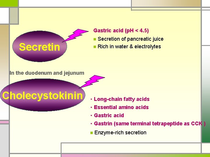 Gastric acid (p. H < 4. 5) Secretion of pancreatic juice n Rich in