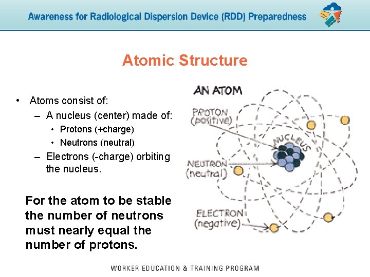 Atomic Structure • Atoms consist of: – A nucleus (center) made of: • Protons