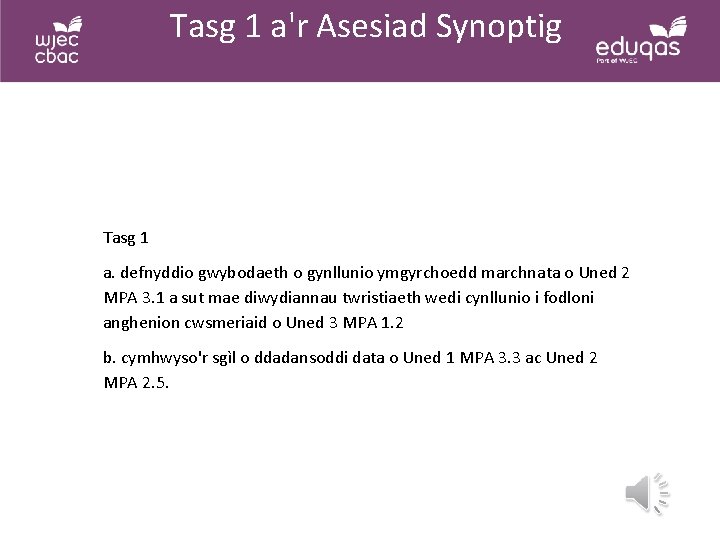 Tasg 1 a'r Asesiad Synoptig L Tasg 1 a. defnyddio gwybodaeth o gynllunio ymgyrchoedd
