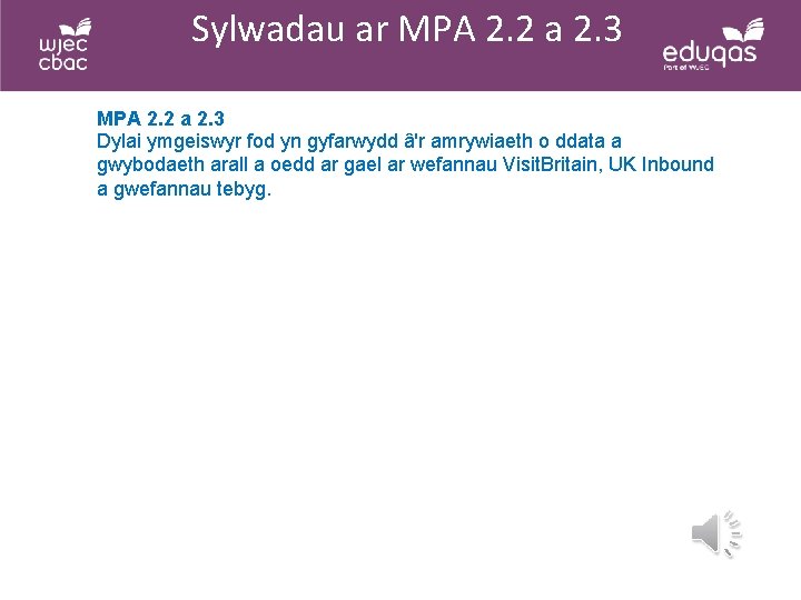Sylwadau ar MPA 2. 2 a 2. 3 Dylai ymgeiswyr fod yn gyfarwydd â'r