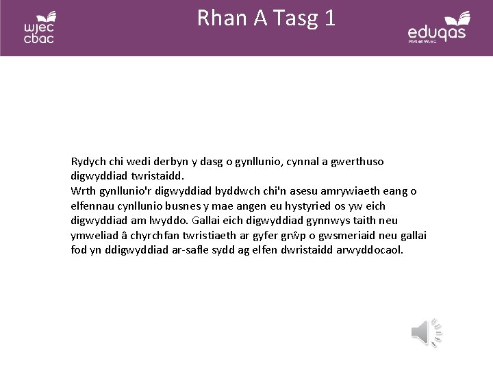 Rhan A Tasg 1 L Rydych chi wedi derbyn y dasg o gynllunio, cynnal