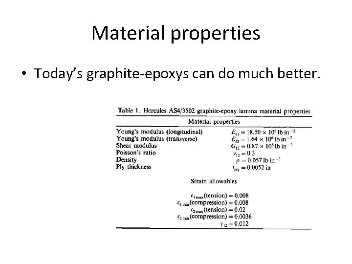 Material properties • Today’s graphite-epoxys can do much better. 