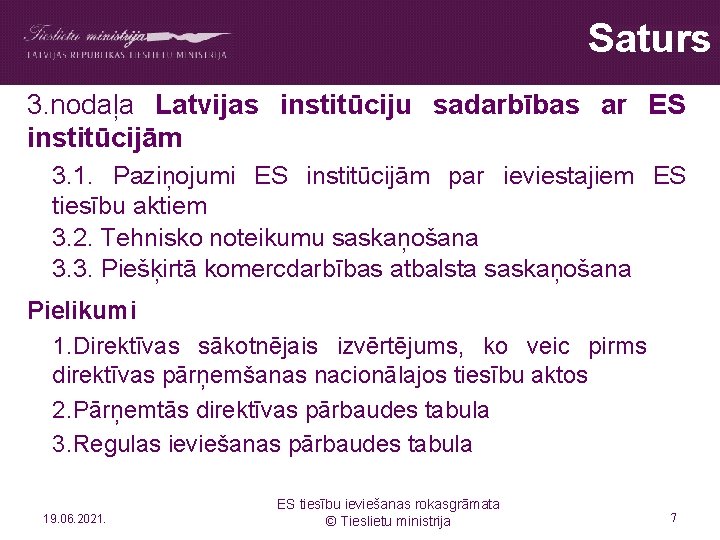 Saturs 3. nodaļa Latvijas institūciju sadarbības ar ES institūcijām 3. 1. Paziņojumi ES institūcijām