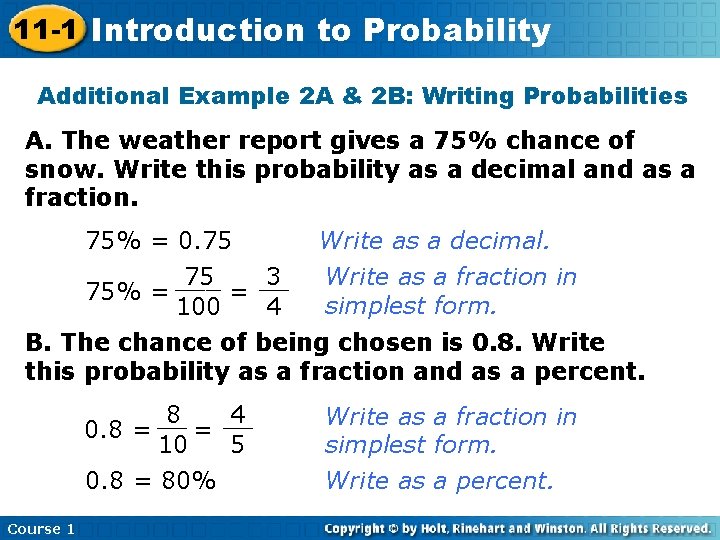 11 -1 Introduction Insert Lesson Here to. Title Probability Additional Example 2 A &