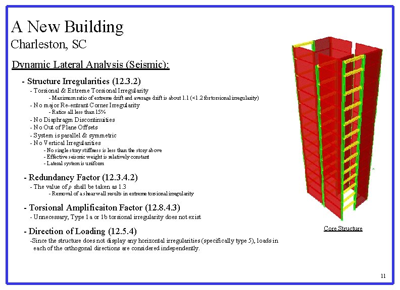 A New Building Charleston, SC Dynamic Lateral Analysis (Seismic): - Structure Irregularities (12. 3.