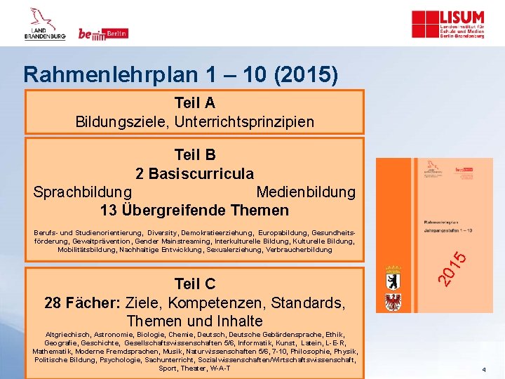 Rahmenlehrplan 1 – 10 (2015) Teil A Bildungsziele, Unterrichtsprinzipien Teil B 2 Basiscurricula Sprachbildung