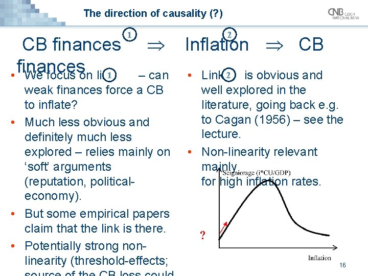 The direction of causality (? ) CB finances 1 • We focus on link