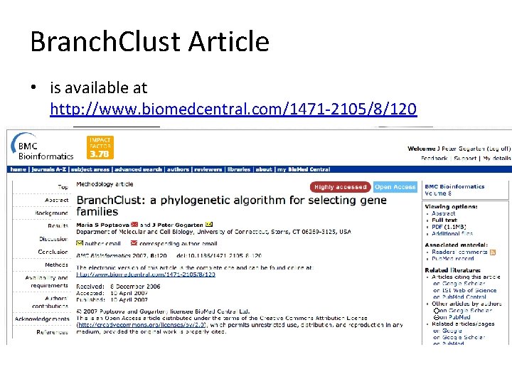 Branch. Clust Article • is available at http: //www. biomedcentral. com/1471 -2105/8/120 