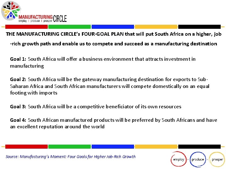 THE MANUFACTURING CIRCLE’s FOUR-GOAL PLAN that will put South Africa on a higher, job