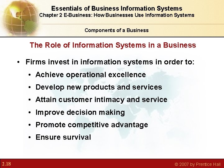 Essentials of Business Information Systems Chapter 2 E-Business: How Businesses Use Information Systems Components Essentials of Business Information Systems Chapter 2 E-Business: How Businesses Use Information Systems Components