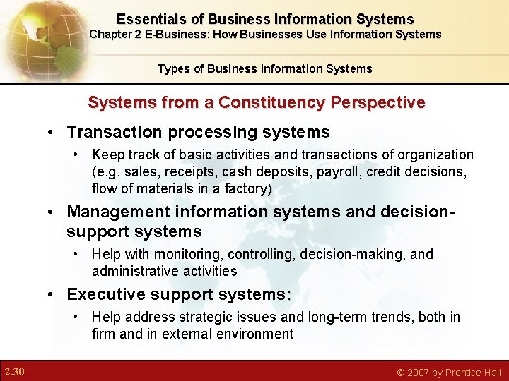 Essentials of Business Information Systems Chapter 2 E-Business: How Businesses Use Information Systems Types Essentials of Business Information Systems Chapter 2 E-Business: How Businesses Use Information Systems Types