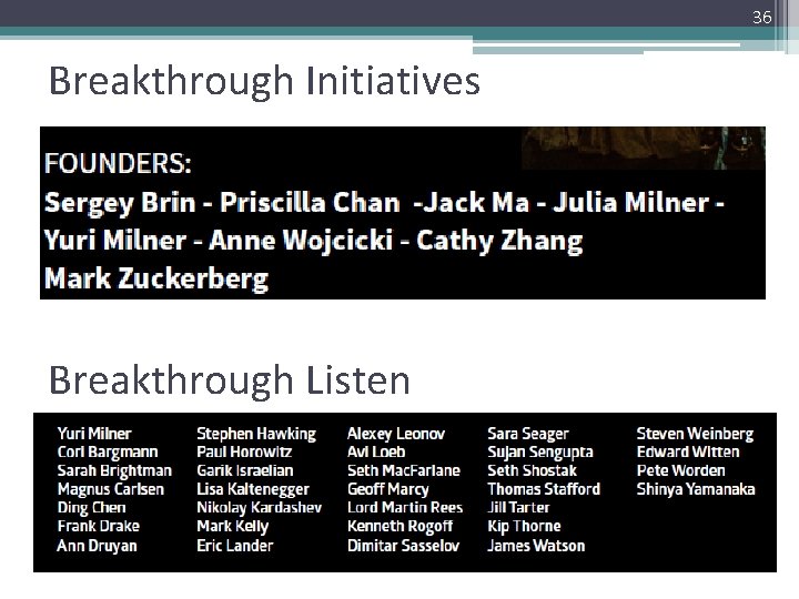 36 Breakthrough Initiatives Breakthrough Listen 